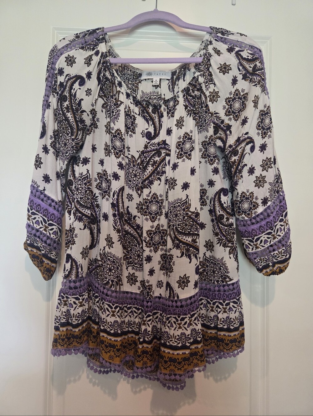 Fever Paisley Tunic in Lavender, White and Gold